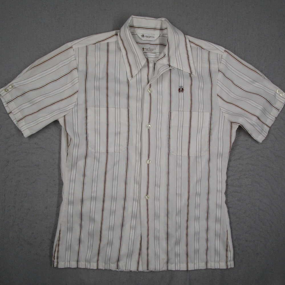 Mr California Vintage 70s Striped Short Sleeve Button Up Shirt White Small